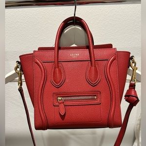 Celine Nano Luggage Bag in Red
